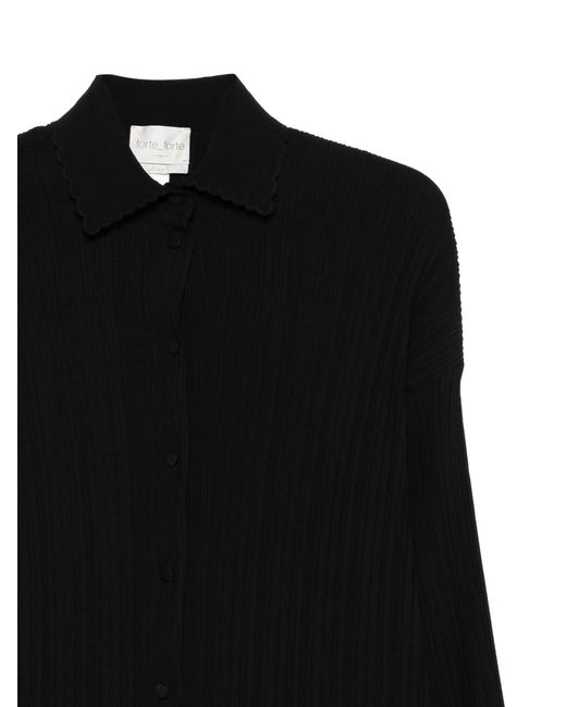 Forte_forte Geribbelde Blouse Met Knopen in het Black
