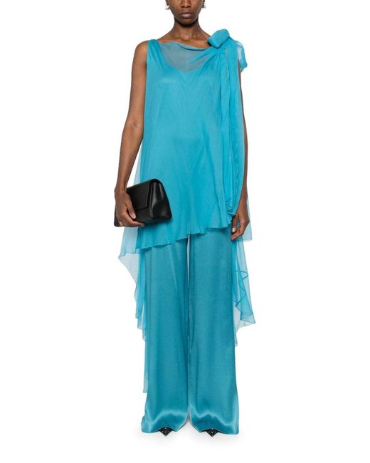 Alberta Ferretti Blue Solid Scoop Neck Jumpsuit