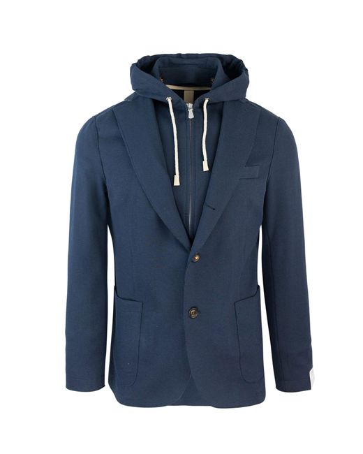 Eleventy Blue Giacca Con Cappuccio Blu