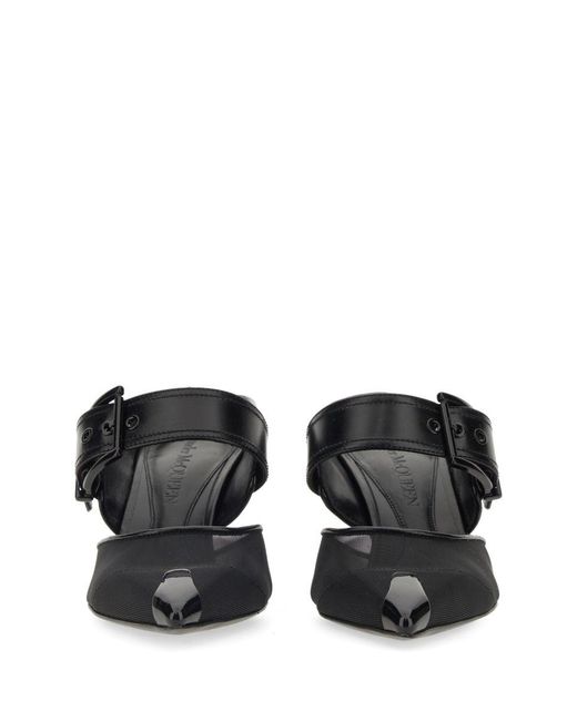McQueen White Punk Buckle 40Mm Leather Mules
