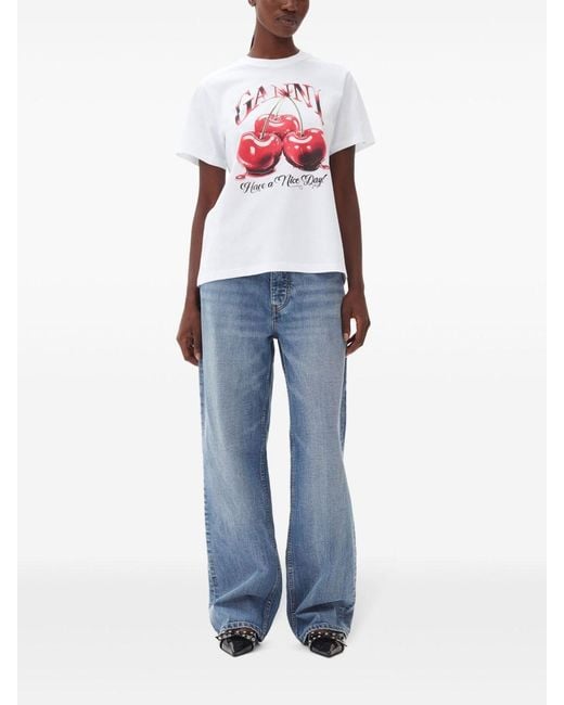Ganni Pink Cherry Cotton T-Shirt
