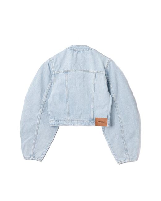 ROTATE BIRGER CHRISTENSEN Blue Cropped Round Sleeve Denim Jacket