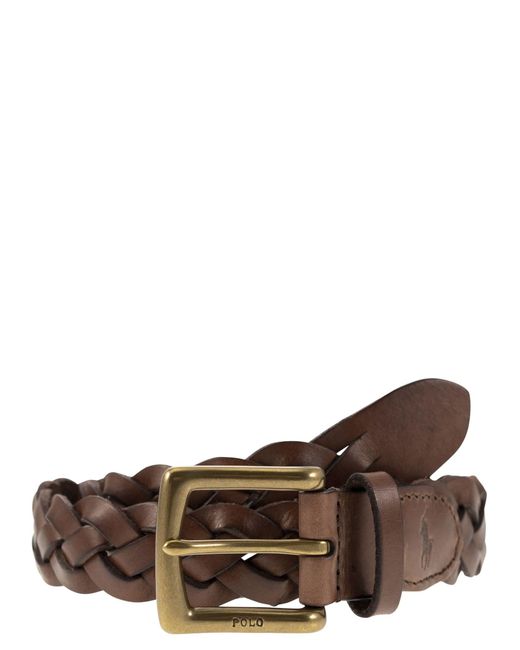 Cinturón de piel de becerro trenzado Polo Ralph Lauren de hombre de color Brown
