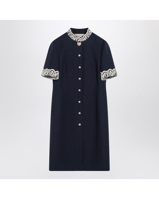 Valentino Blue Dress With Macramé Trim