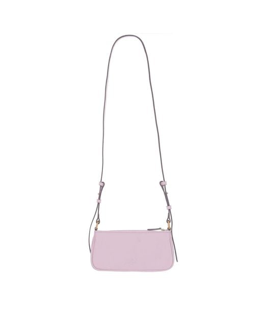 Pinko Pink Mini Half Moon Baguette Leather Bag With Logo