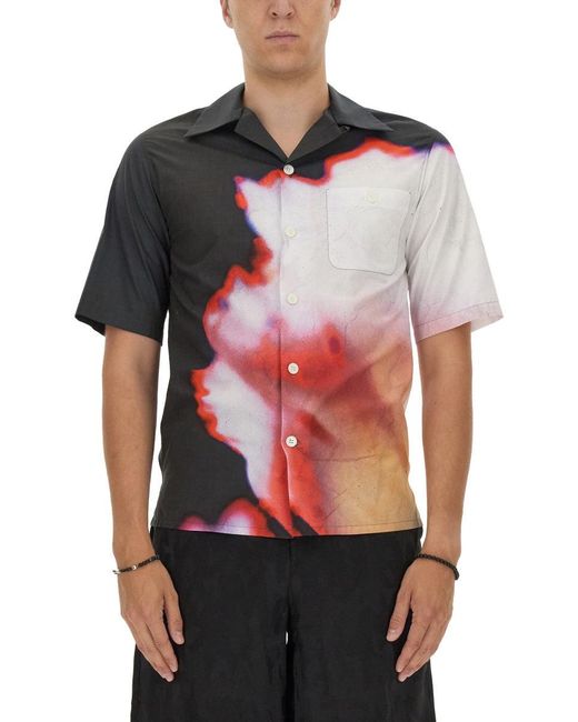 McQueen Red Hawaiian Shirt With Solarised Flower Print for men