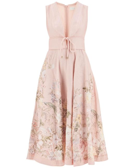 Zimmermann Waverly Dompel Midi -jurk in het Pink