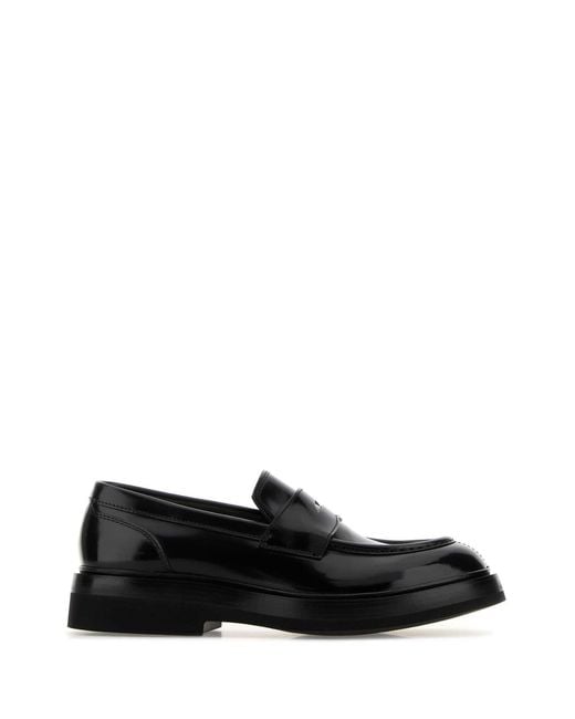 Santoni Black Leather Gunter Loafers for men