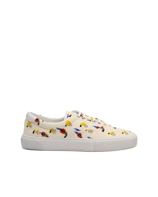 Saint Laurent White Canvas And Leather Sneakers for men