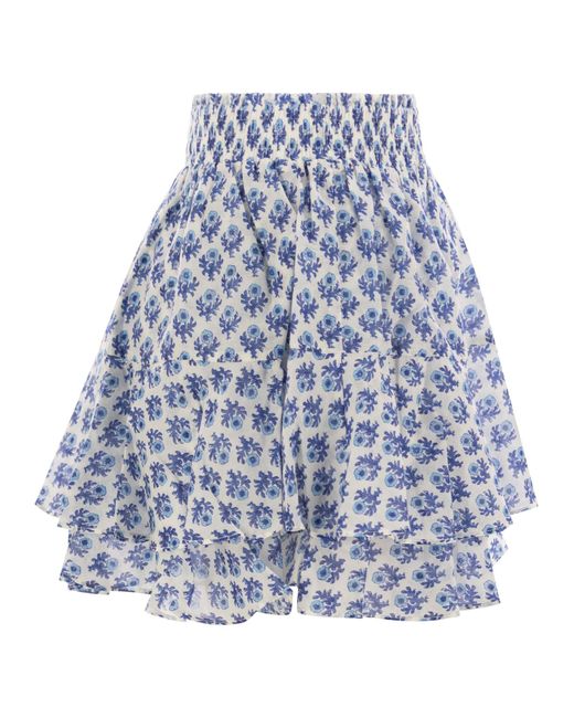 Mc2 Saint Barth Blue Eivissa Miniskirt With Ruffles
