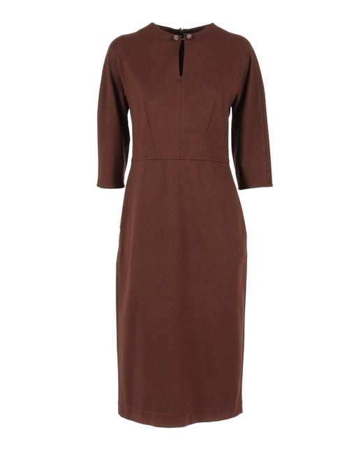 Fabiana Filippi Brown Fitted Midi Dress With Stylish Cutouts