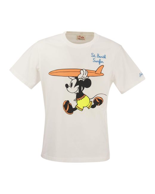 Mc2 Saint Barth Cotton T -shirt Met Mickey M. Surfer Print in het White voor heren