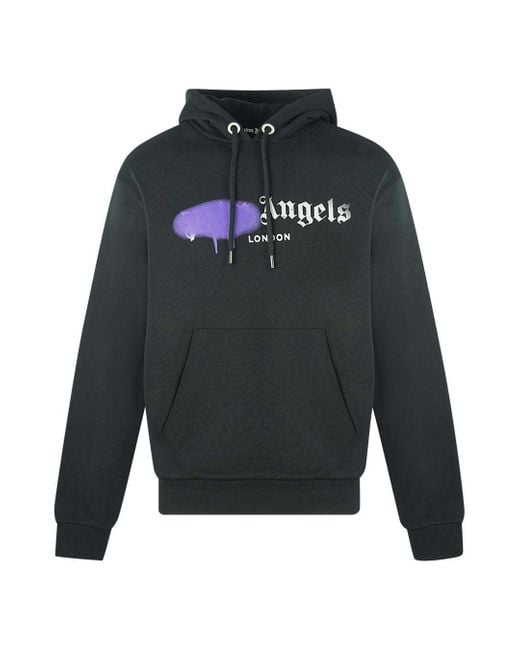 Palm Angels Cotton Purple Spray Paint London Black Hoodie for Men