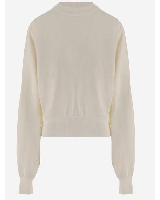 Jacquemus Natural Merino Wool Sweater With Logo Embroidery