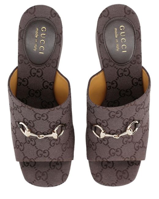 Gucci Brown Fabric Wedge Sandal "Gg"