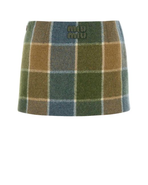 Miu Miu Green Embroidered Wool Mini Skirt