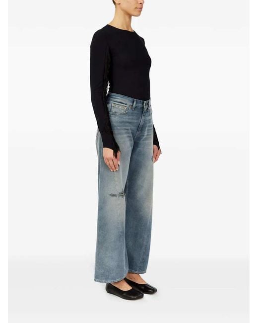 MM6 by Maison Margiela Blue Wide Leg Jeans With Distressed Effect