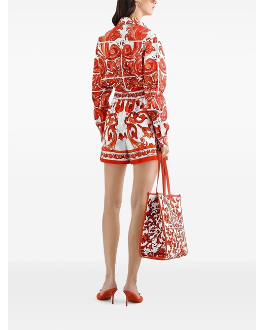 Dolce & Gabbana Red Dolce & Gabbana Poplin Shorts With Majolica Print