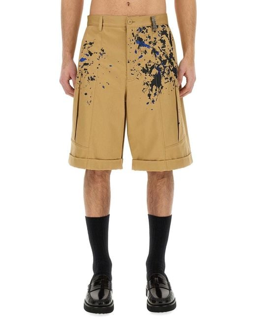 Moschino Natural Bermuda Cargo Shorts With Unique Splatter Print Design for men
