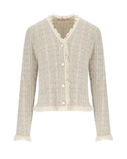 Twinset Natural Jacquard Lurex Knitted Jacket
