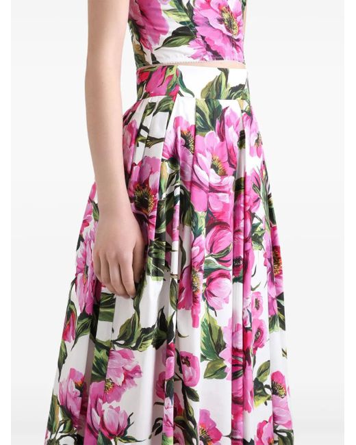 Dolce & Gabbana Pink Peony Print Long Skirt