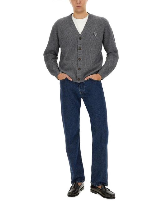 Maison Kitsuné Gray Ribbed Cardigan for men