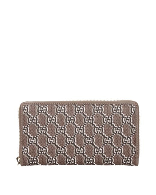Gucci Gray Portafogli Donna Tessuto Grigio/Tortora