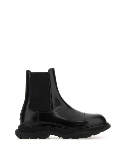 Alexander McQueen Black Leather Chelsea Tread Ankle Boots for men