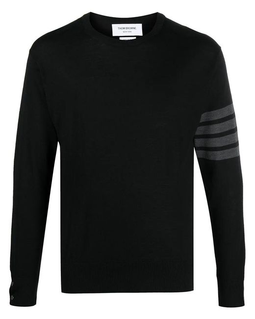 Thom Browne Black Classic Crewneck Pullover W/ Bar Stripe for men