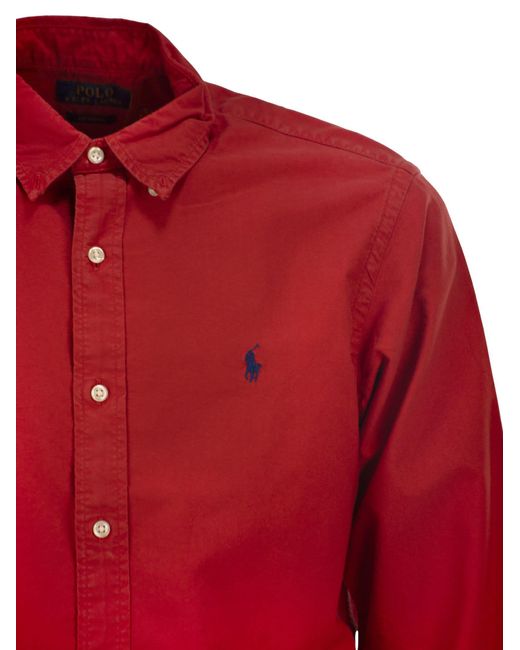 Polo Ralph Lauren Custom Fit, Kledingstuk Geverfd Oxford-shirt in het Red voor heren