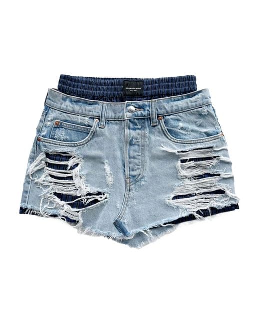 Alexander Wang Denim Mini-Rok Met Gerafeld Effect in het Blue