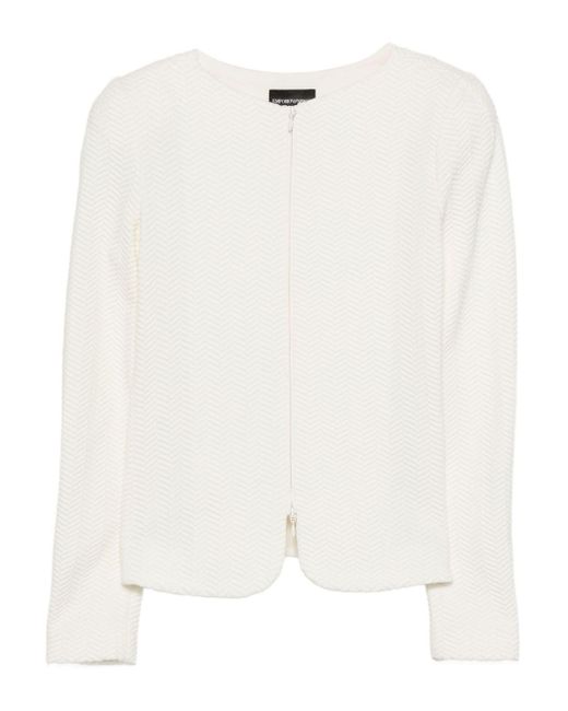 Emporio Armani White Cotton Blend Blazer Jacket