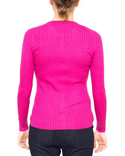 LA ROSE Pink Cardigan Ribs Cashmere Fuxia