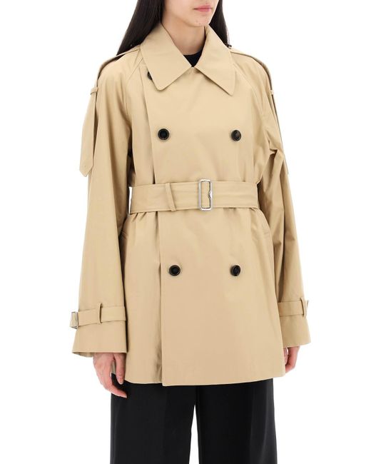 Burberry Double Breasted Midi Trench Coat in het Natural