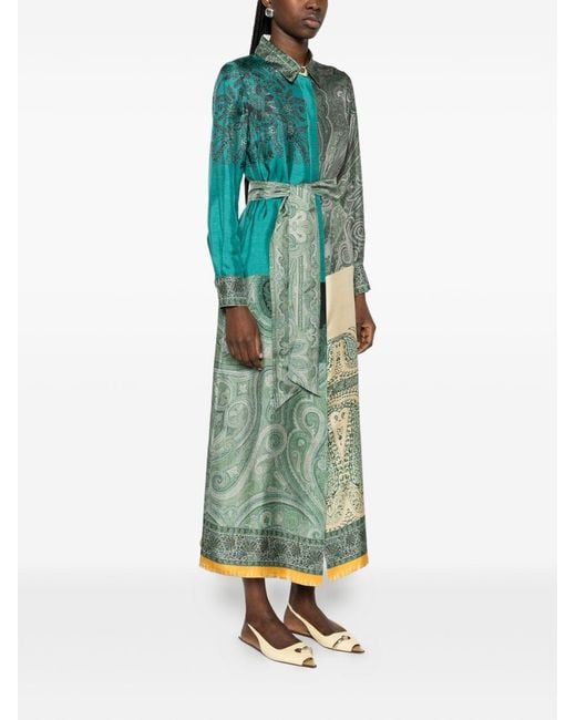 Pierre Louis Mascia Green Printed Silk Dress