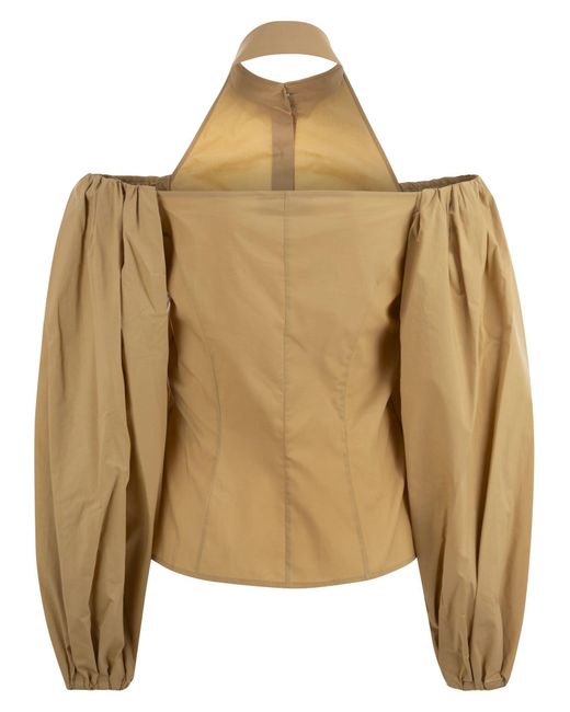 MVP WARDROBE Brown Cotton Shirt With Balloon Sleeves