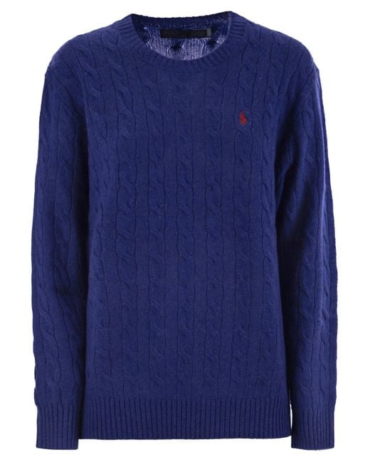 Polo Ralph Lauren Blue Plaited Wool And Cashmere Crew-Neck