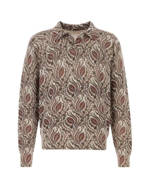 Etro Brown Embroidered Wool Polo Shirt
