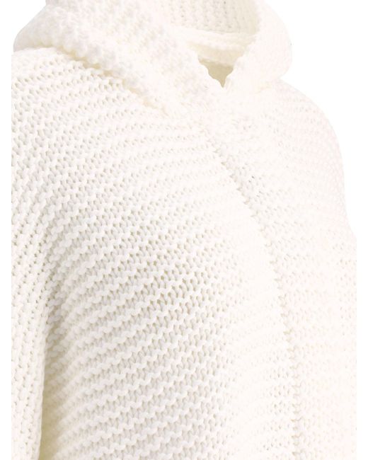 Brunello Cucinelli Soft Feather Yarn Link Stitch Poncho Style Cardigan Met Monili in het White