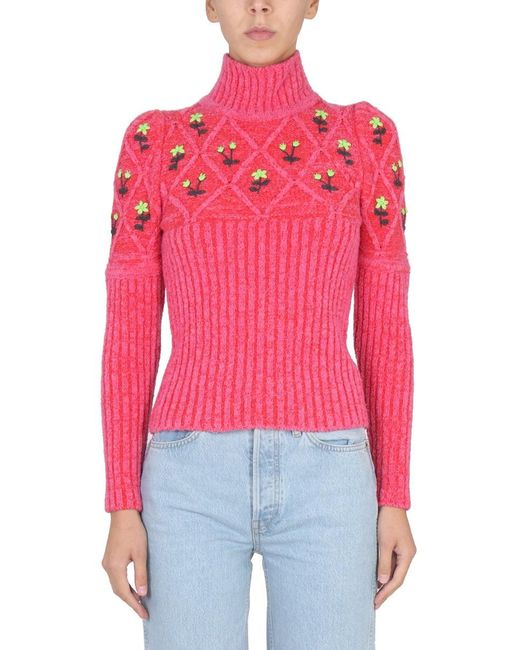 Cormio Red Jersey With Floral Embroidery