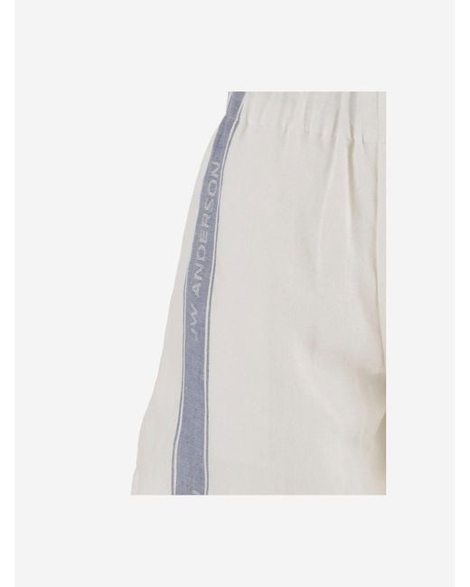 J.W. Anderson White Linen Cropped Trousers With Elasticated Waistband