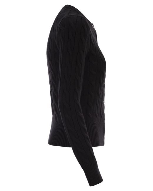 Polo Ralph Lauren Black Cable Knit Cotton Crew Neck Cardigan