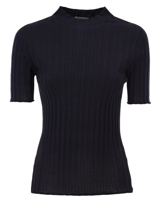 Peserico EASY Black Short Sleeved Ribbed Woollen Jumper