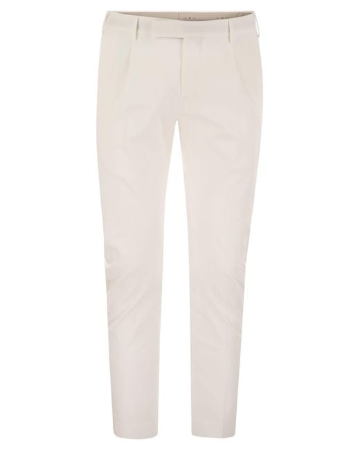PT Torino White Dieci Stretch Cotton Trousers for men