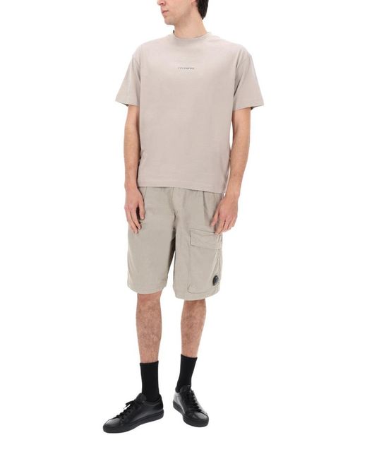 C P Company Gray Shorts Cargo Con Patch Logo for men