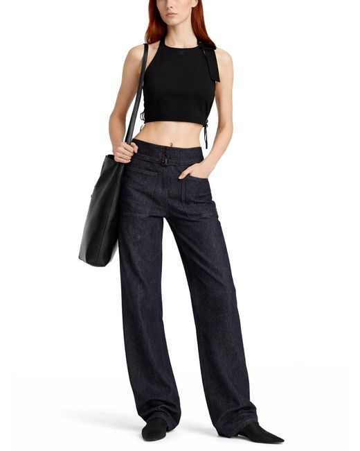 Courreges Black Solid Round Neck Top