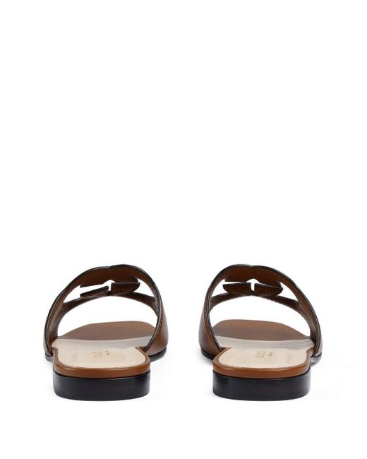 Gucci Brown Interlocking G Cut-out Leather Sliders