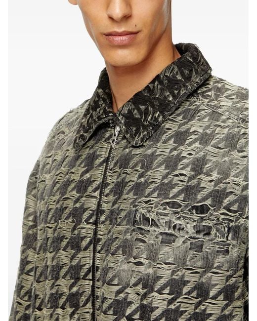 DIESEL Denim Jack Met Pied-De-Poule Print En Franje in het Gray voor heren
