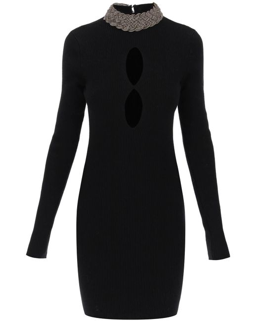 Mini vestido de punto con cuello de joyería GIUSEPPE DI MORABITO de color Black