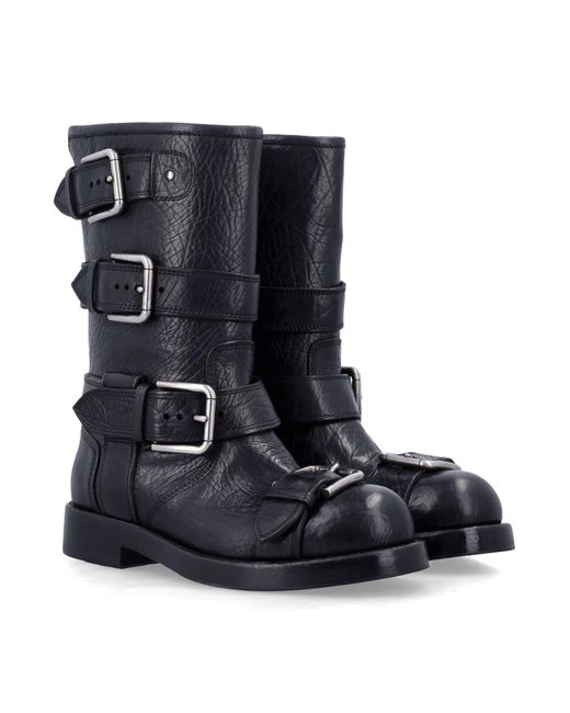 Dolce & Gabbana Blue Dolce & Gabbana Leather Biker Boots With Buckles